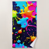 Serviette De Plage Neon Paint Splatter Art Abstrait (Devant)