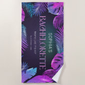 Serviette De Plage Neon Palm Tropical Bachelorette Party (Devant)