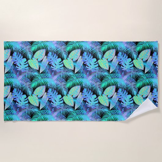 Serviette De Plage Neon tropical feuille (Devant)