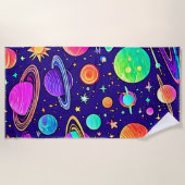 Serviette De Plage Neons Fleurs : Planètes & Étoiles (Devant)
