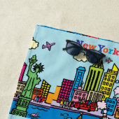 Serviette De Plage New York Cartoon Visite Les Bâtiments (En situation)