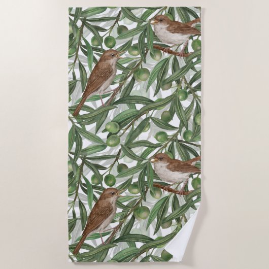 Serviette De Plage Nightingales dans l'olivier (Devant)
