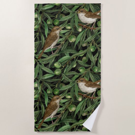 Serviette De Plage Nightingales dans l'olivier 3 (Devant)