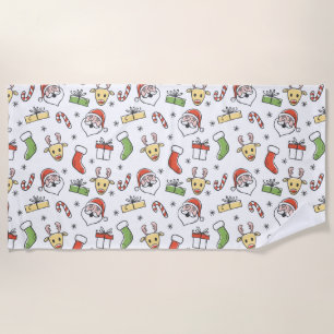 Serviette De Plage Noël blanc Joyeux Père Noël et Motif Reindeer