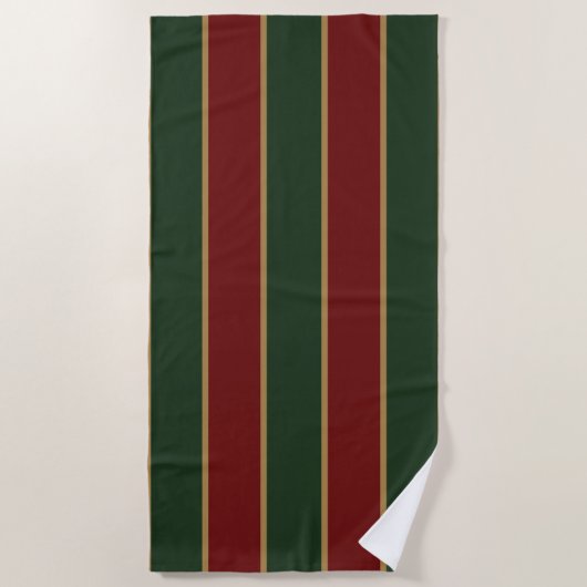 Serviette De Plage Noël Classique Vert Et Rouge Avec Garniture Dorée (Devant)