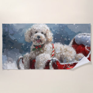 Serviette De Plage Noël de chien caniche festif
