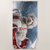 Serviette De Plage Noël de chien caniche festif (Devant)