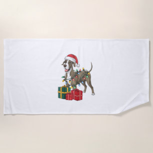 Serviette De Plage Noël Éclairage Santa Chapeau grand chien Danse Noë