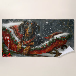 Serviette De Plage Noël Fête de chien teckel festive
