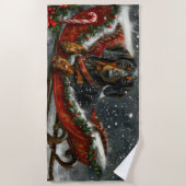 Serviette De Plage Noël Fête de chien teckel festive (Devant)