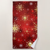 Serviette De Plage Noël Golden Snowflakes sur Arrière - plan rouge (Devant)