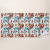 Serviette De Plage Noël Surfant Santa avec Santa Surfeur (Devant)