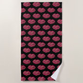 Serviette De Plage Noir avec des lèvres rouges (Devant)