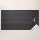Serviette de plage Noir avec Pinstripes Rose (Devant)