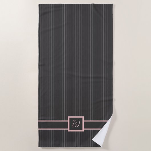 Serviette de plage Noir avec Pinstripes Rose (Devant)