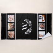 Serviette De Plage noir blanc collage photo monogramme initial classi (Devant)