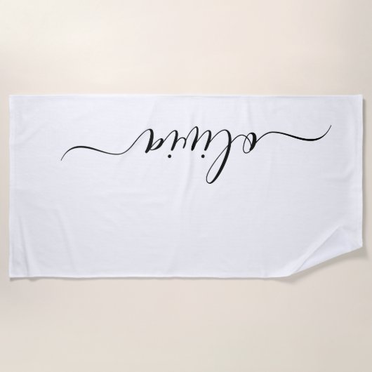 Serviette De Plage Noir Blanc moderne Script Girl Monogramme Nom (Devant)