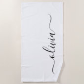 Serviette De Plage Noir Blanc moderne Script Girl Monogramme Nom (Devant)