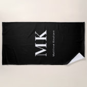 Serviette De Plage Noir blanc nom monogramme initiales (Devant)