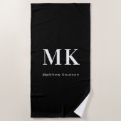 Serviette De Plage Noir blanc nom monogramme initiales (Devant)