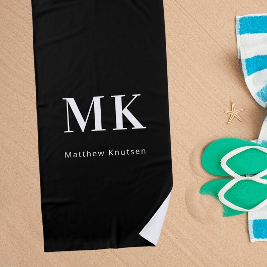 Serviette De Plage Noir blanc nom monogramme initiales