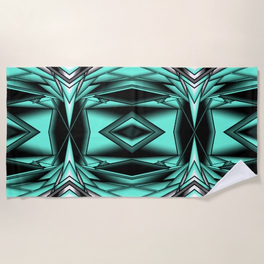 Serviette De Plage Noir Blanc Turquoise Ombre Art Abstrait moderne (Devant)
