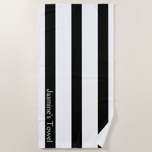 Serviette De Plage Noir et blanc rayures Classique (Devant)