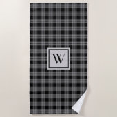 Serviette De Plage Noir et gris monogramme À damiers Motif (Devant)