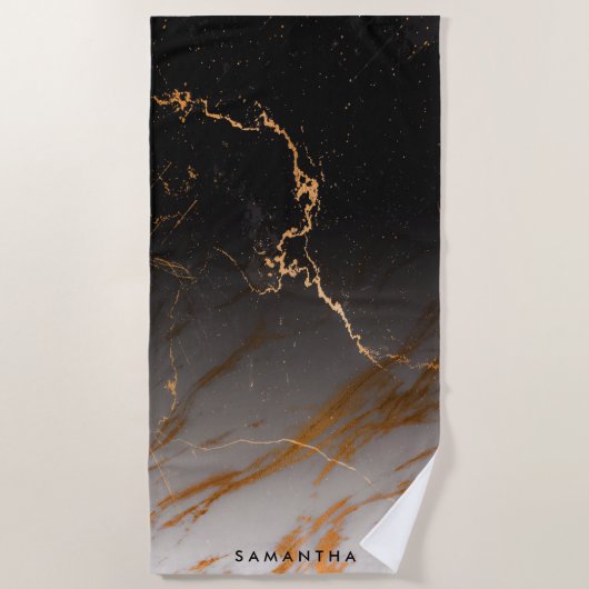 Serviette De Plage Noir et Marbre blanc (Devant)