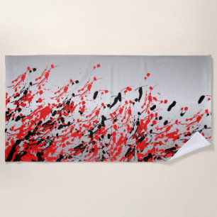 Serviette De Plage Noir et rouge Abstrait éclaboussure et goutte
