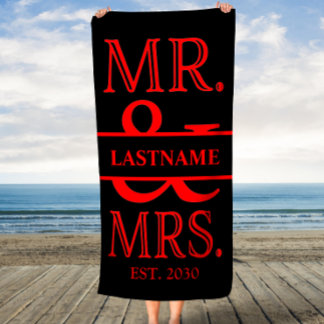 Serviette De Plage Noir et rouge M. Mme Personnalisée