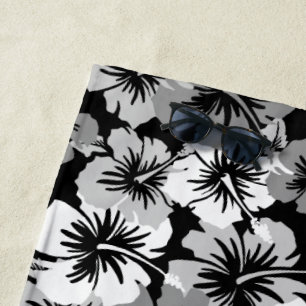 Serviette De Plage Noir floral hawaïen de ketmie épique Aloha -