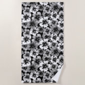Serviette De Plage Noir floral hawaïen de ketmie épique Aloha - (Devant)