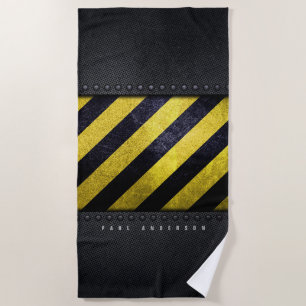 Serviette De Plage Noir Jaune Danger Stripes Ingénieur de constructio