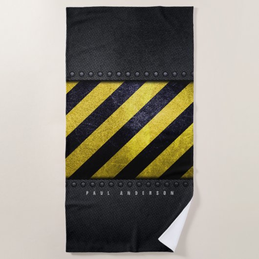 Serviette De Plage Noir Jaune Danger Stripes Ingénieur de constructio (Devant)