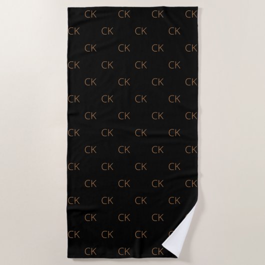 Serviette De Plage Noir or monogramme initiales moderne élégant (Devant)