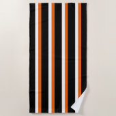 Serviette De Plage Noir Orange blanc rayé (Devant)