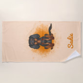 Serviette De Plage Noir & Tan Cavalier King Charles Chien sur Orange (Devant)