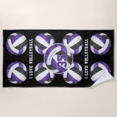 Serviette De Plage noir violet couleurs de l'équipe J'aime le volley- (Devant)
