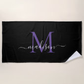 Serviette De Plage Noir violet violet Monogramme Feminine Girinine Sc (Devant)