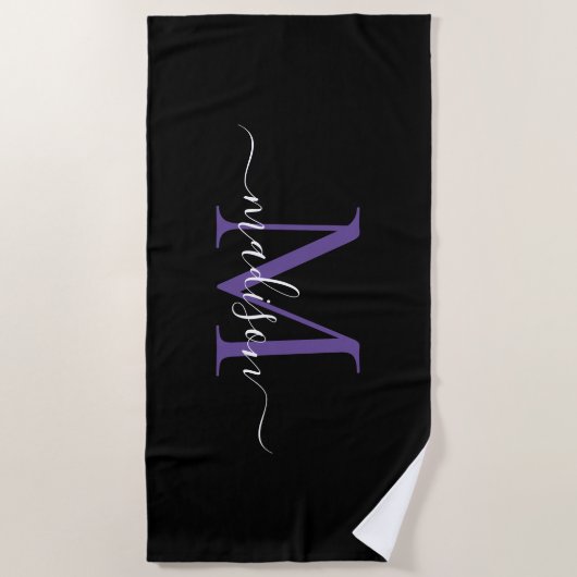 Serviette De Plage Noir violet violet Monogramme Feminine Girinine Sc (Devant)