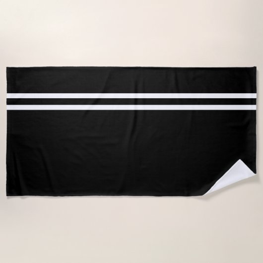 Serviette de plage noire aux lignes blanches (Devant)