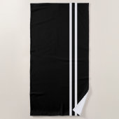 Serviette de plage noire aux lignes blanches (Devant)