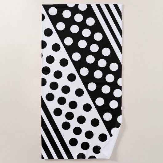 Serviette de plage noire blanche avec pointes rayu (Devant)