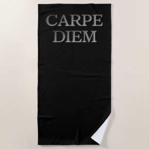 Serviette de plage noire Carpe Diem