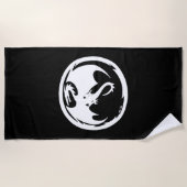 Serviette de plage noire Dragon blanc (Devant)