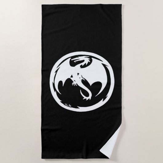 Serviette de plage noire Dragon blanc (Devant)