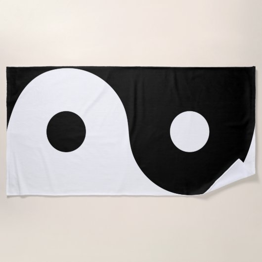 Serviette de plage noire et blanche de Ying Yang (Devant)