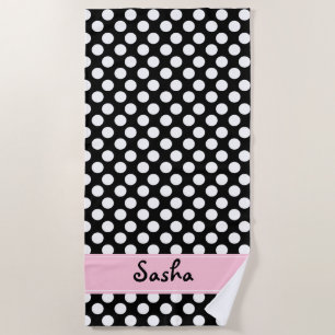 Serviette de plage noire et blanche personnalisée