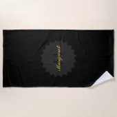 Serviette de plage noire personnalisée avec nom et (Devant)